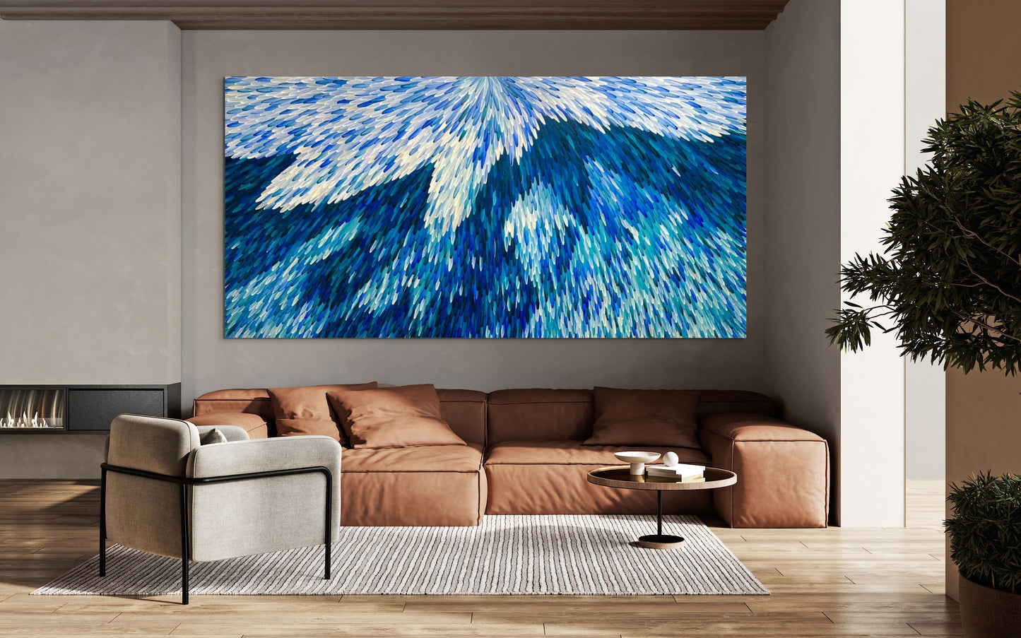 RAYMOND WALTERS PENANGKE - Emu Feathers 150x300cm (blue)