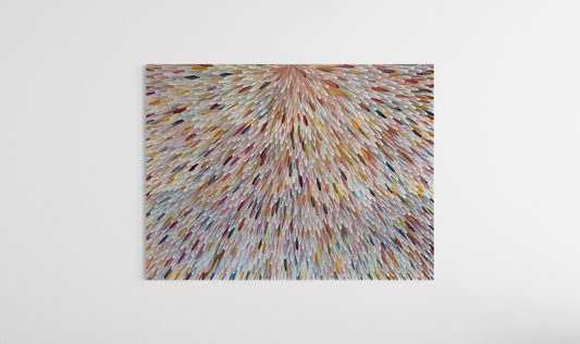SOLD - RAYMOND WALTERS PENANGKE - Emu Feathers (brown,ochre and mauve) 150x200cm