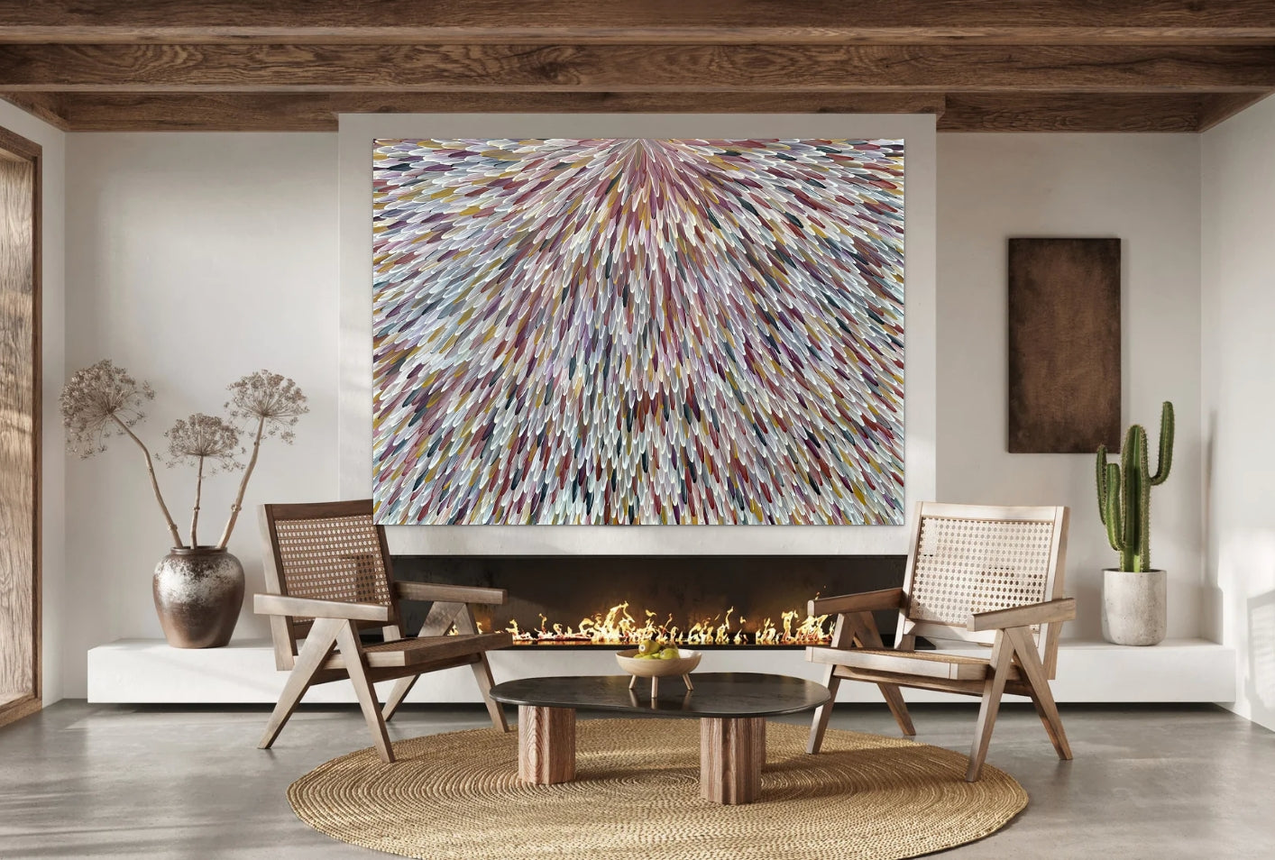 SOLD -RAYMOND WALTERS PENANGKE - Emu Feathers (brown,ochre and mauve 150x200cm)