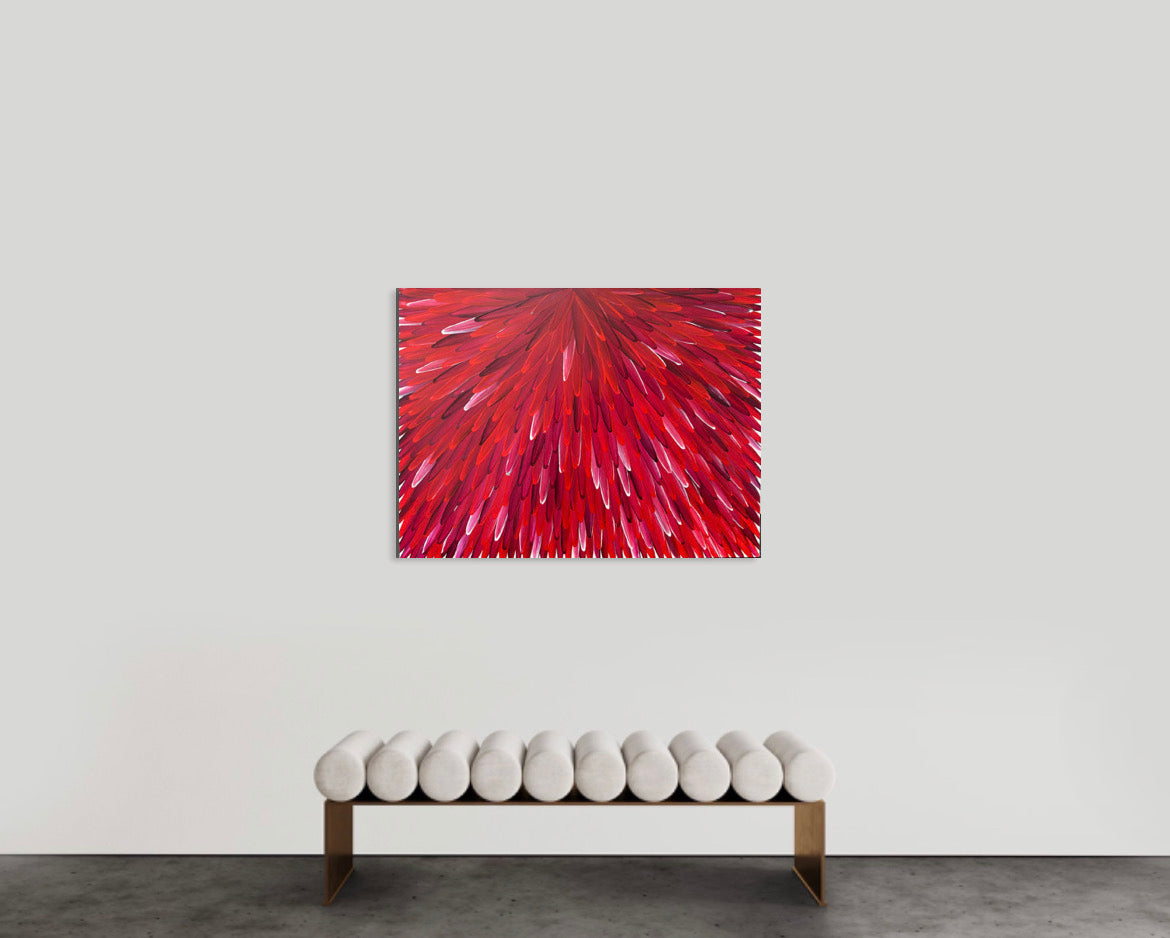RAYMOND WALTERS PENANGKE - Emu Feathers 80x60cm (red/magenta)