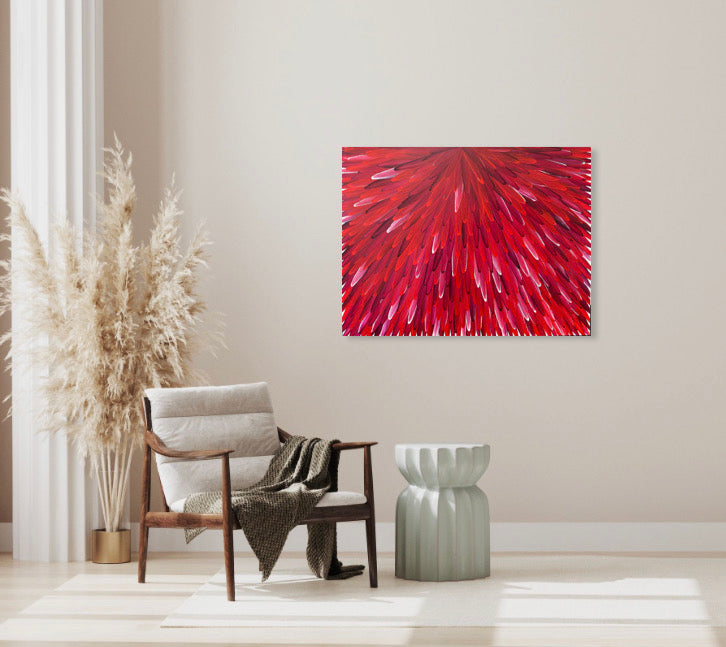 RAYMOND WALTERS PENANGKE - Emu Feathers 80x60cm (red/magenta)