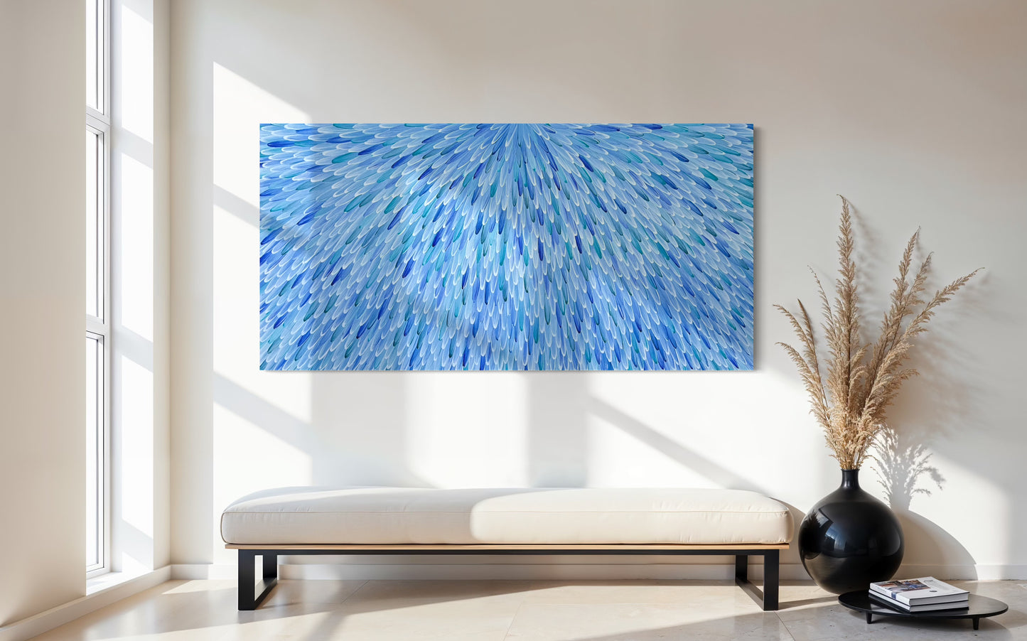 RAYMOND WALTERS PENANGKE - Emu Feathers 100x200cm (blue)