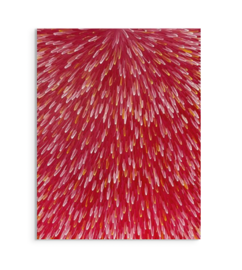 RAYMOND WALTERS PENANGKE - Emu Feathers (crimson/yellow 148x125cm)