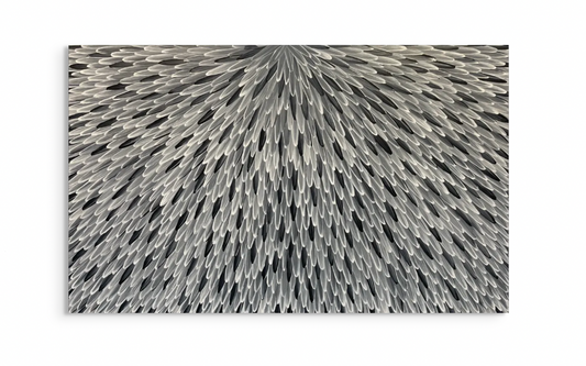SOLD- RAYMOND WALTERS PENANGKE - Emu Feathers 90x150cm (black/white)