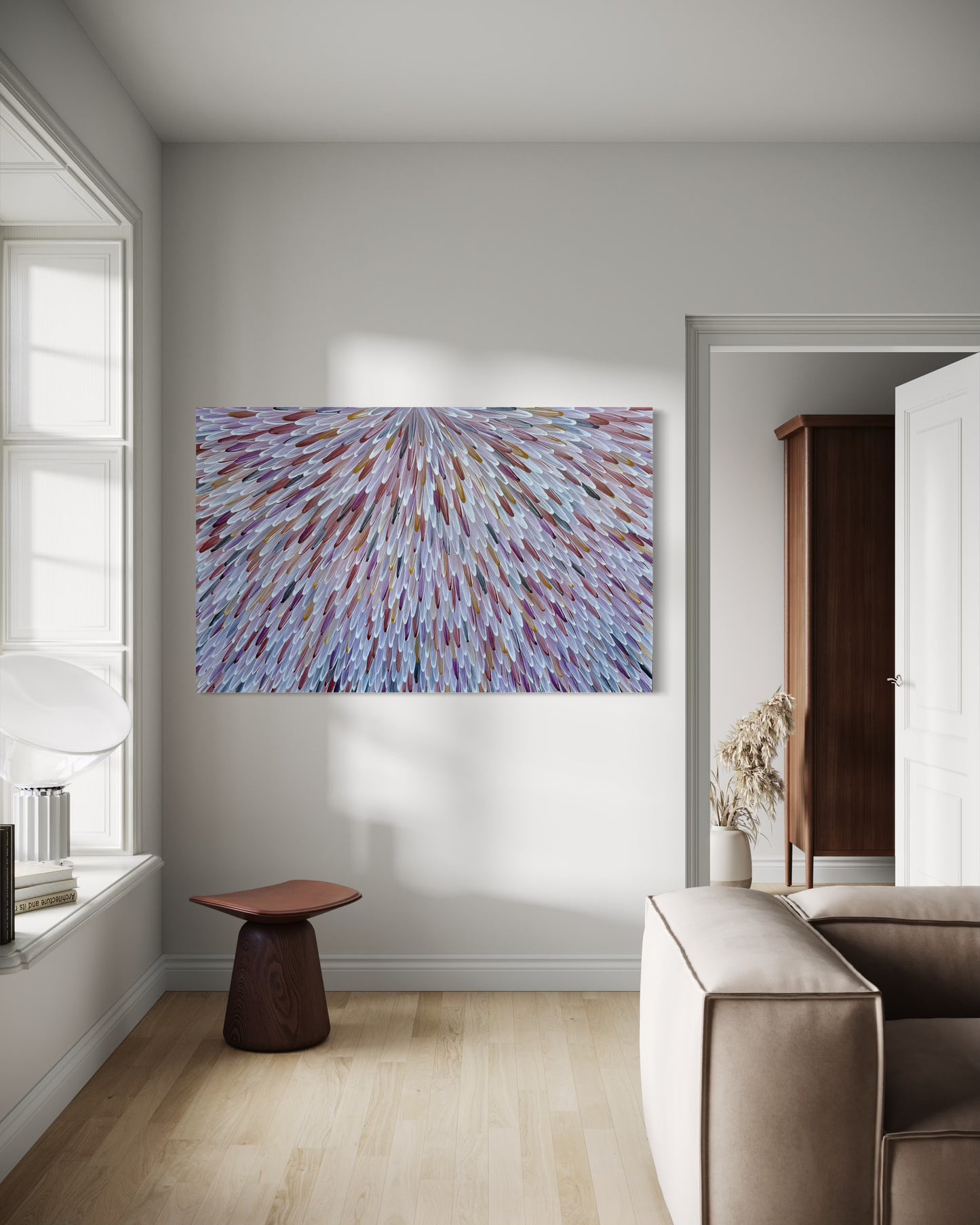 RAYMOND WALTERS PENANGKE - Emu Feathers 90x150cm (brown,ochre and mauve)