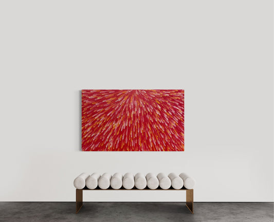 RAYMOND WALTERS PENANGKE - Emu Feathers 90x150cm (crimson/yellow)