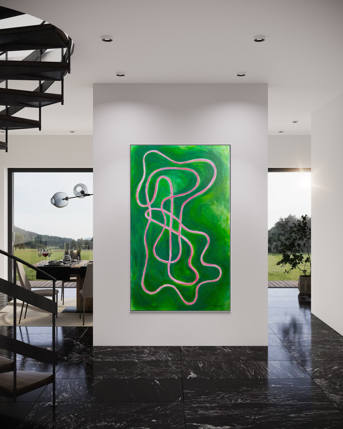 Falling into line - Pink and Green 120x200cm