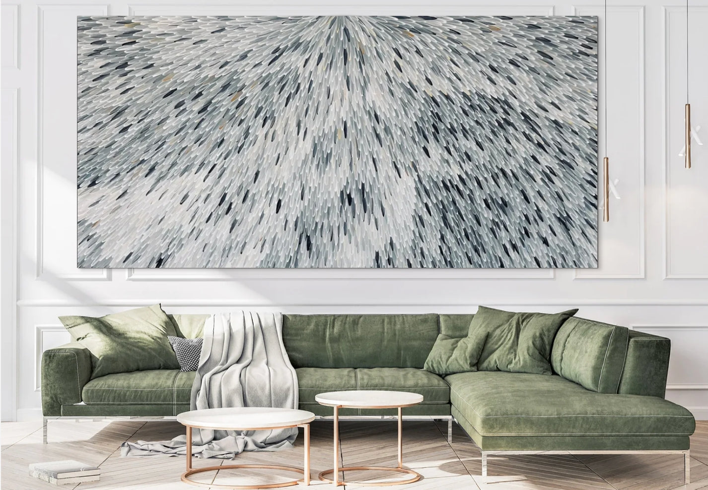 SOLD-RAYMOND WALTERS PENANGKE - Emu Feathers 153x300cm (black/white)