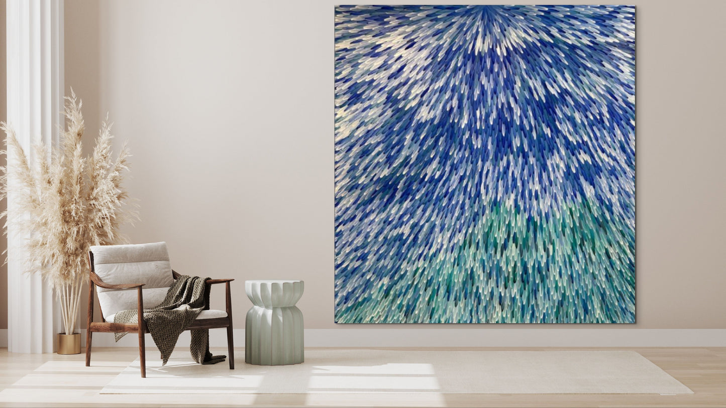 SOLD- RAYMOND WALTERS PENANGKE - Emu Feathers 220x207cm (blue/green)