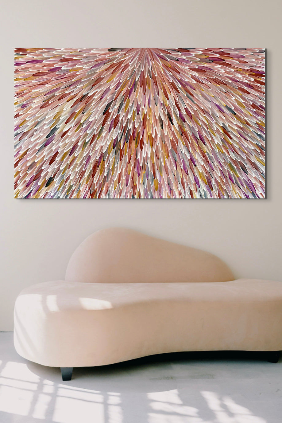 SOLD - RAYMOND WALTERS PENANGKE - Emu Feathers (brown,ochre and mauve 90x150cm)