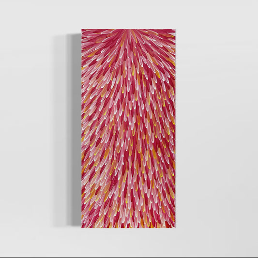 SOLD - RAYMOND WALTERS PENANGKE - Emu Feathers (magenta/orange 125x60cm)