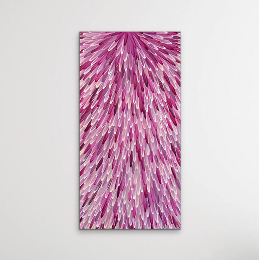 SOLD - RAYMOND WALTERS PENANGKE - Emu Feathers 120x60cm (magenta)
