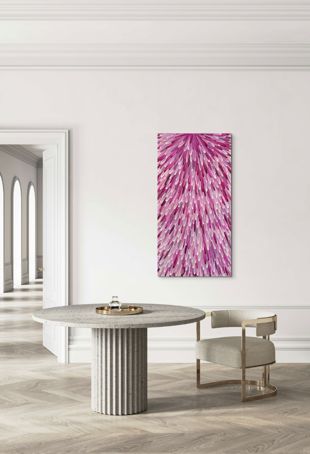 SOLD - RAYMOND WALTERS PENANGKE - Emu Feathers 120x60cm (magenta)