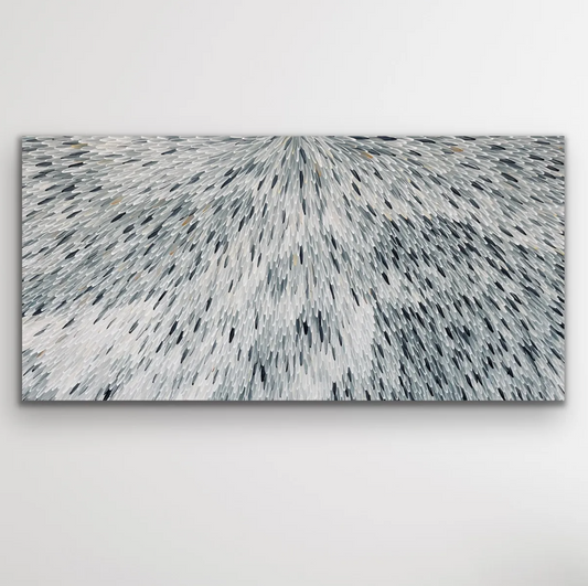 SOLD-RAYMOND WALTERS PENANGKE - Emu Feathers 153x300cm (black/white)