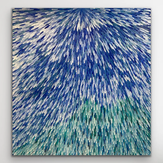 SOLD- RAYMOND WALTERS PENANGKE - Emu Feathers 220x207cm (blue/green)