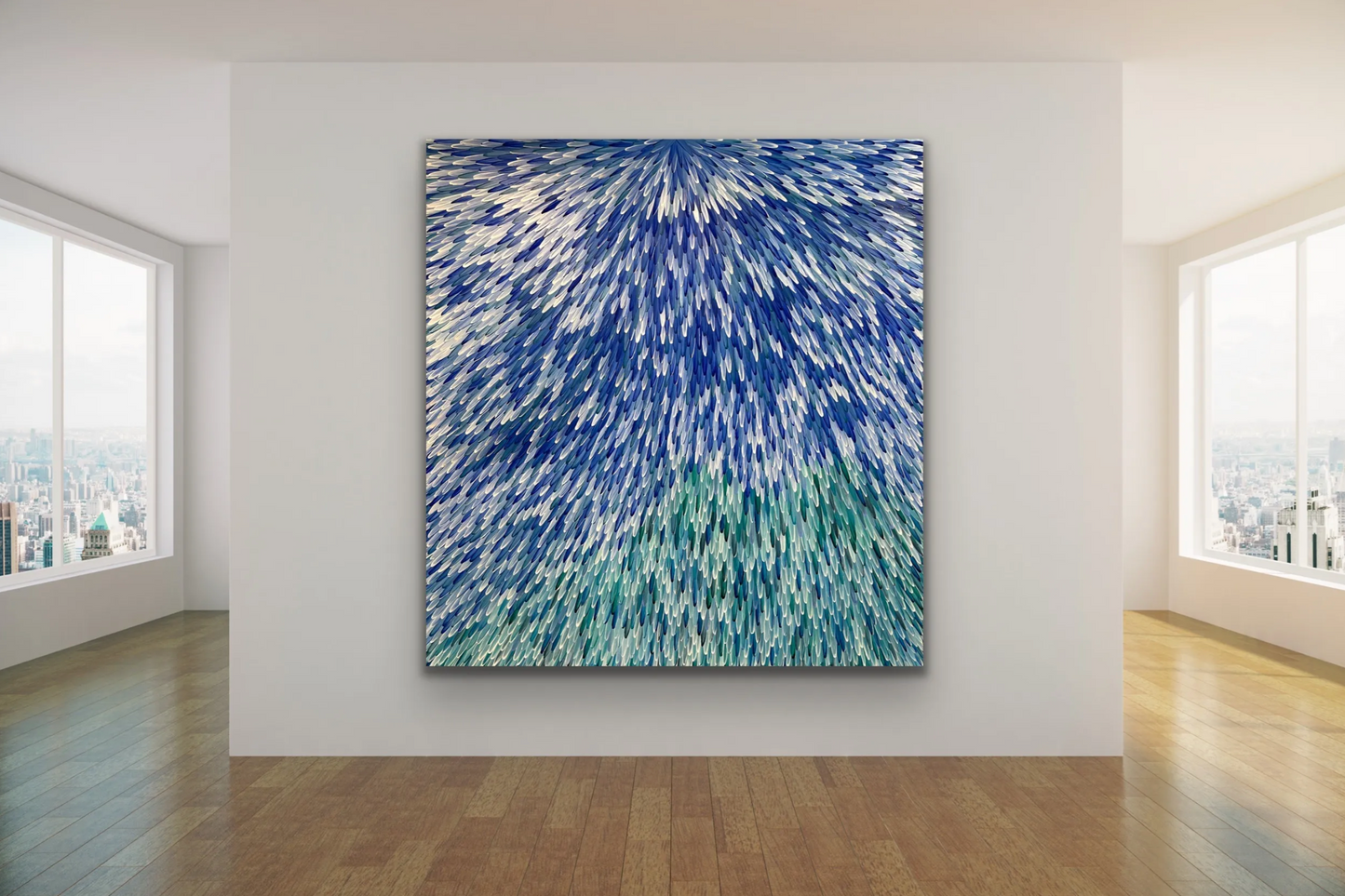 SOLD- RAYMOND WALTERS PENANGKE - Emu Feathers 220x207cm (blue/green)