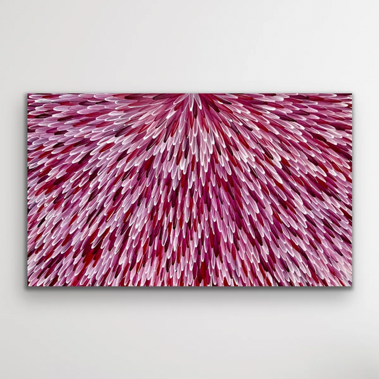 SOLD - RAYMOND WALTERS PENANGKE - Emu Feathers 90x150cm (magenta)
