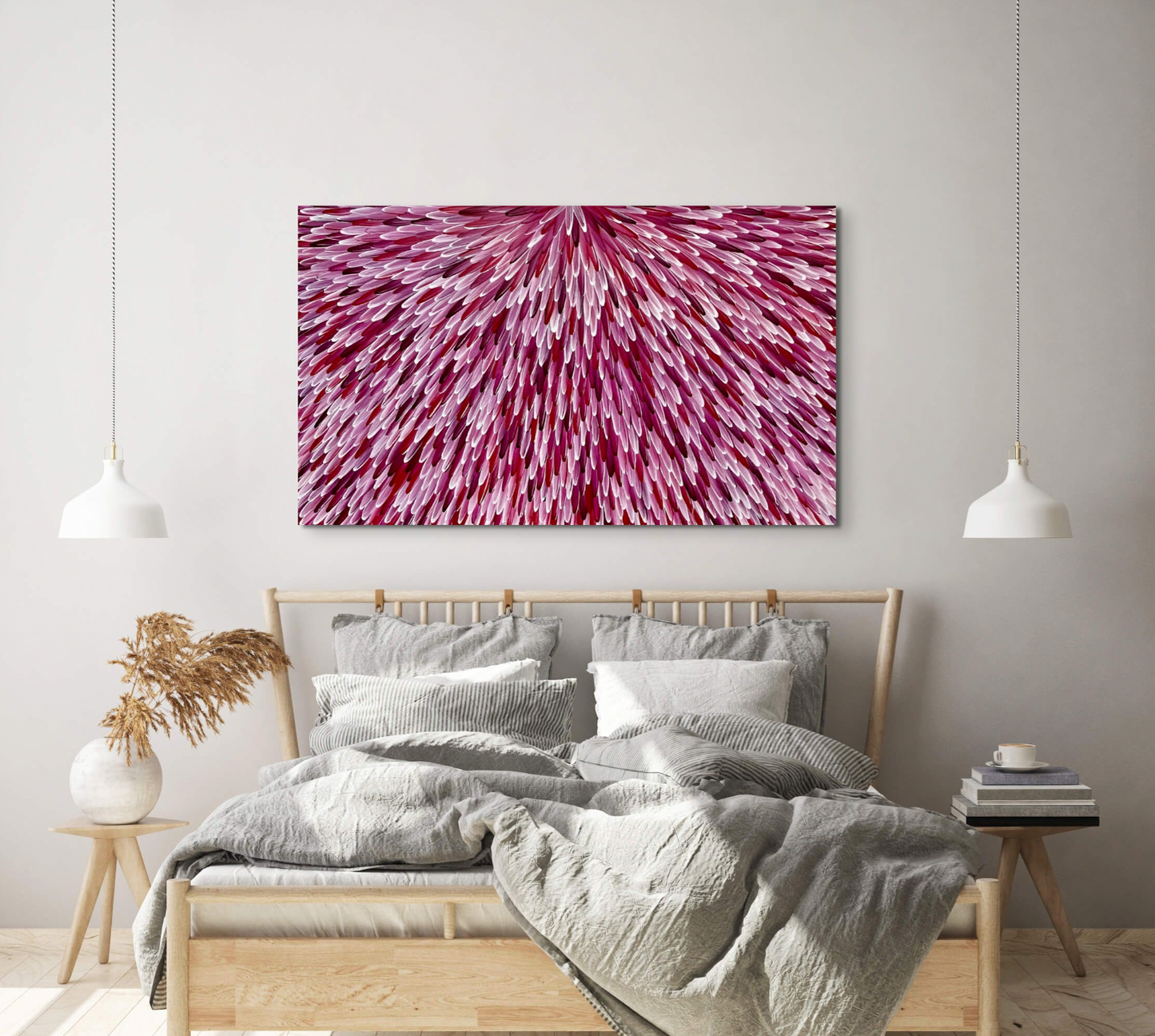 SOLD - RAYMOND WALTERS PENANGKE - Emu Feathers 90x150cm (magenta)