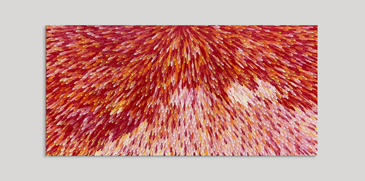 SOLD - RAYMOND WALTERS PENANGKE - Emu Feathers Red/White 150 x 300cm