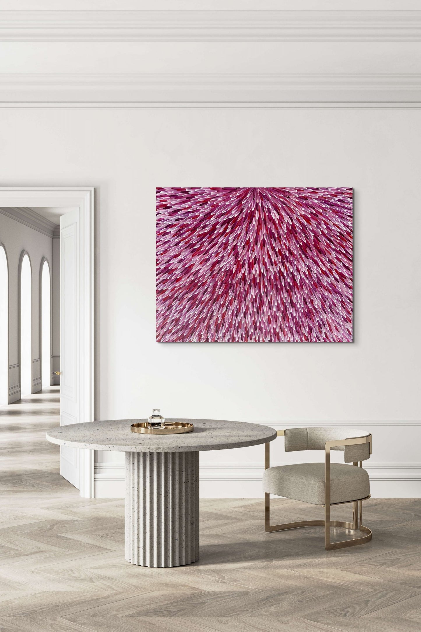 SOLD - RAYMOND WALTERS PENANGKE - Emu Feathers (magenta 120x150cm)