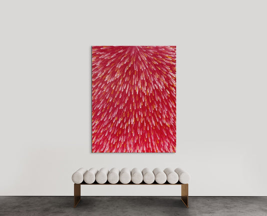 RAYMOND WALTERS PENANGKE - Emu Feathers (crimson/yellow 148x125cm)