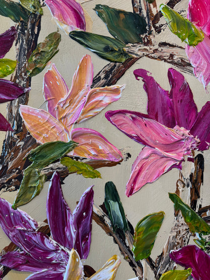 SOLD-Dads Garden in Spring 180x150cm