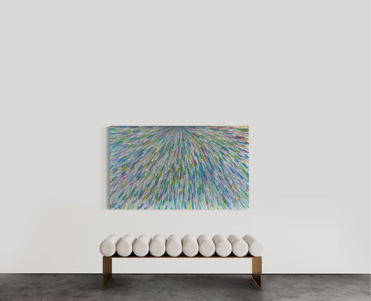 RAYMOND WALTERS PENANGKE -Emu Feathers 90x150cm(Aqua/Green/Mauve)