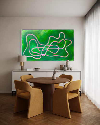 Falling into line - Pink and Green 120x200cm