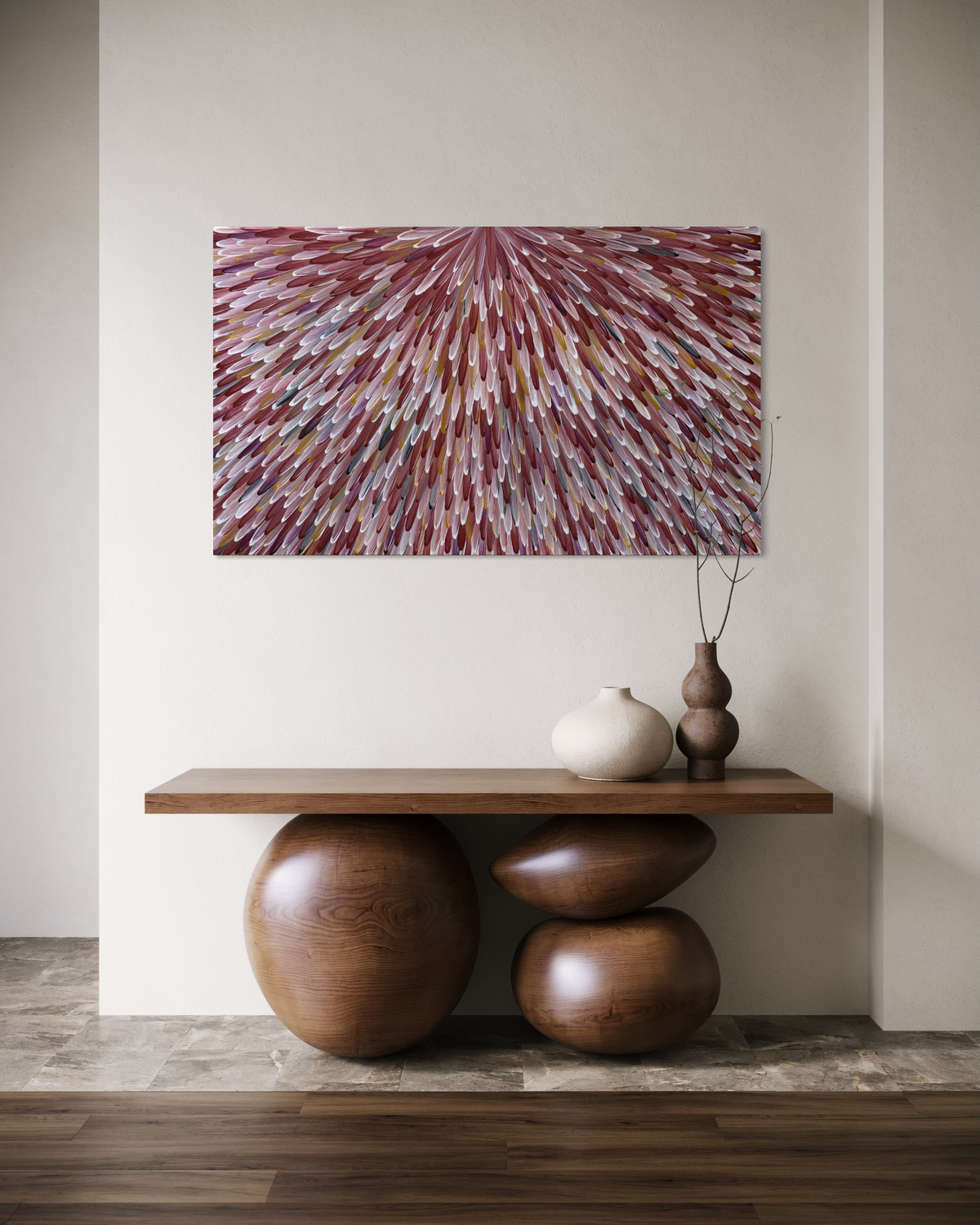 RAYMOND WALTERS PENANGKE - Emu Feathers 90x150cm (plum/ochre/white)