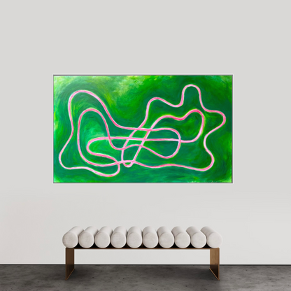 Falling into line - Pink and Green 120x200cm