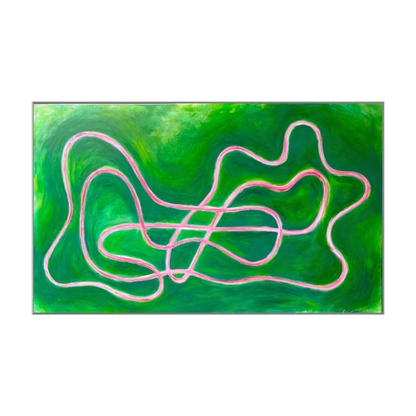 Falling into line - Pink and Green 120x200cm