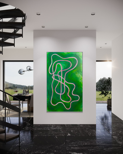 Falling into line - Pink and Green 120x200cm