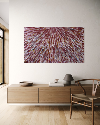 RAYMOND WALTERS PENANGKE - Emu Feathers 90x150cm (plum/ochre/white)
