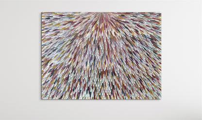 SOLD -RAYMOND WALTERS PENANGKE - Emu Feathers (brown,ochre and mauve 150x200cm)