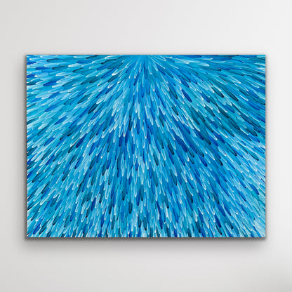 SOLD - RAYMOND WALTERS PENANGKE - Emu Feathers (blue 90x120cm)