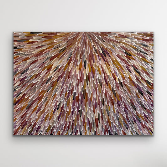SOLD - RAYMOND WALTERS PENANGKE - Emu Feathers Mauve/Brown