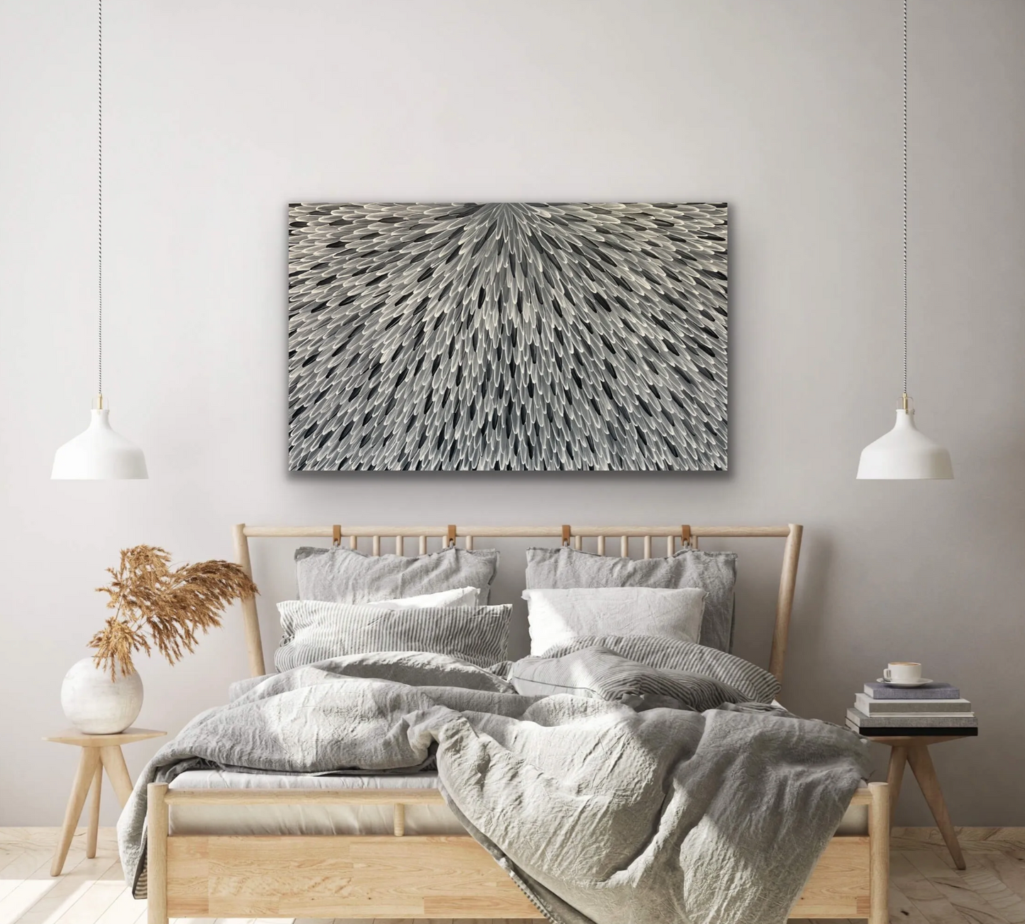 RAYMOND WALTERS PENANGKE - Emu Feathers 90x150cm (black/white)