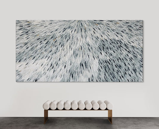 SOLD-RAYMOND WALTERS PENANGKE - Emu Feathers 153x300cm (black/white)