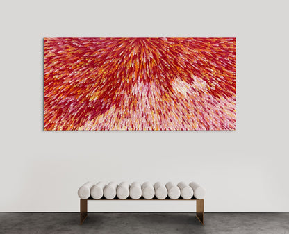 SOLD - RAYMOND WALTERS PENANGKE - Emu Feathers Red/White 150 x 300cm